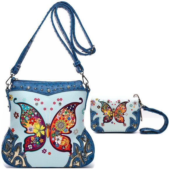 Butterfly Flower Concealed Carry Purse Spring Rhinestone Crossbody :^) - Picture 1 of 8